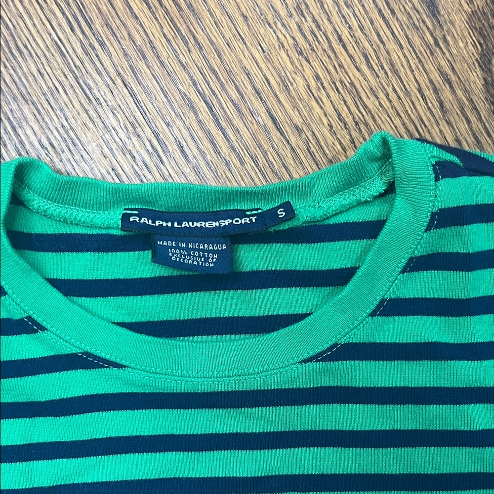 Ralph Lauren Green and Navy Blue Striped Long Sleeve Tee - Picture 2 of 5